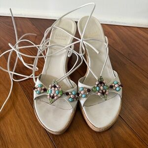 Stuart Weitzman sandals with multi color stones and wedge heel. US Size 7.5